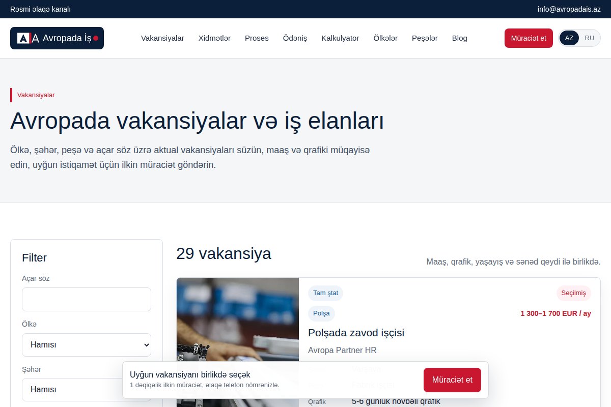 Avropadais: iki dilli vakansiya platforması