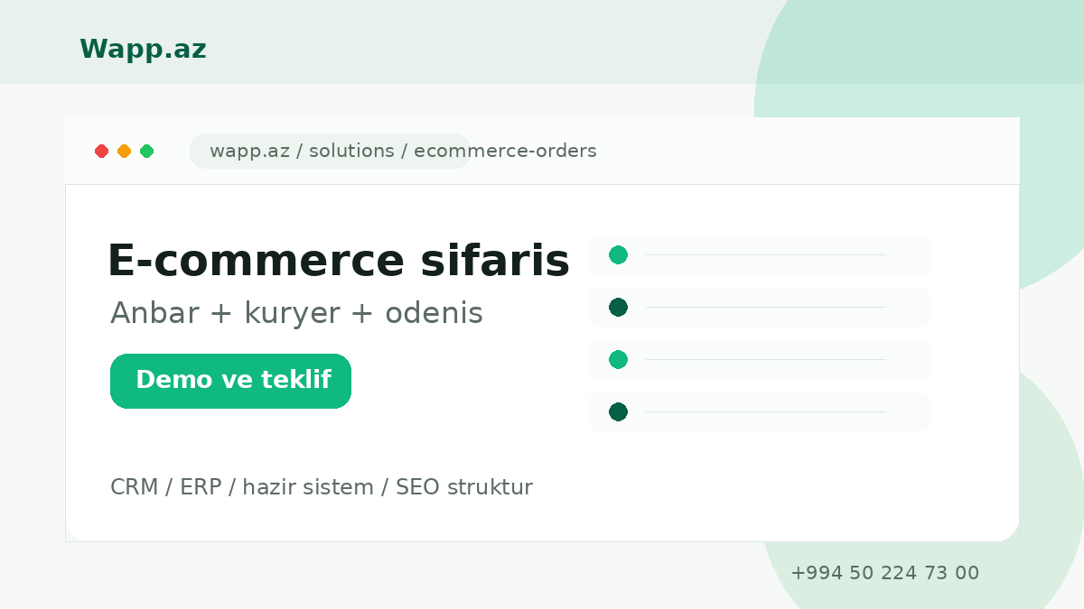E-commerce sifariş idarəetmə sistemi - Wapp.az hazır biznes həlli